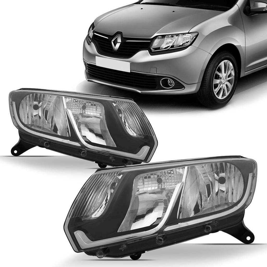 Farol Sandero Logan 2014 2015 2016 2017 2018 Foco Duplo Máscara Negra em Oferta na Shopee