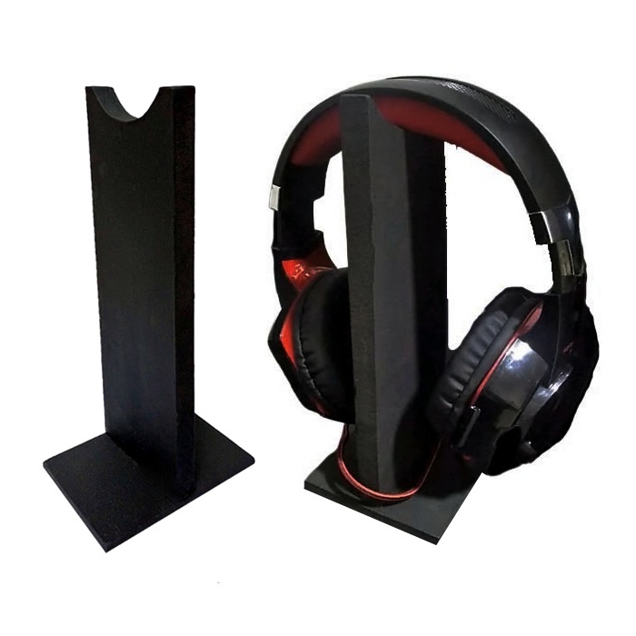 02 unid Suporte para Fone De Ouvido Gamer Headset Stand Headphone Base de Mesa em madeira mdf - Cinza Escuro