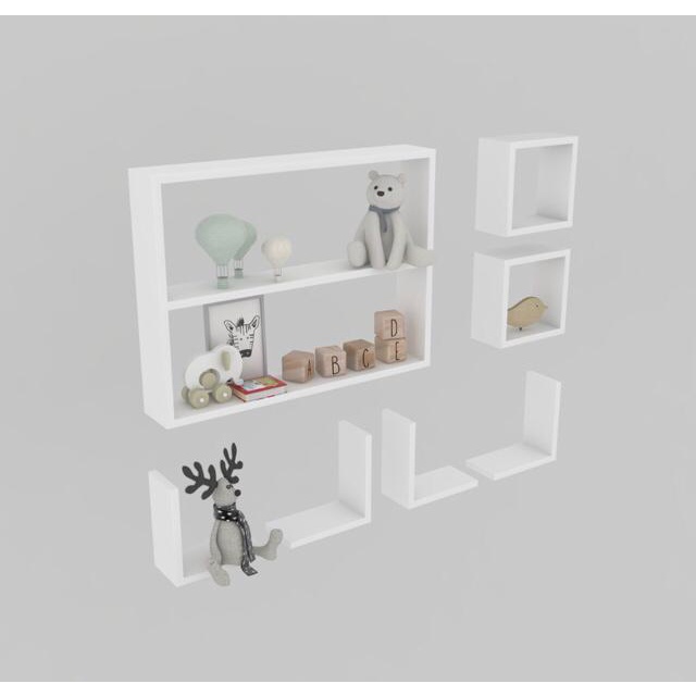 Kit 7 Peças Nichos Cubo Prateleira L Quarto Infantil Escritório MDF Branco Suporte Invisível