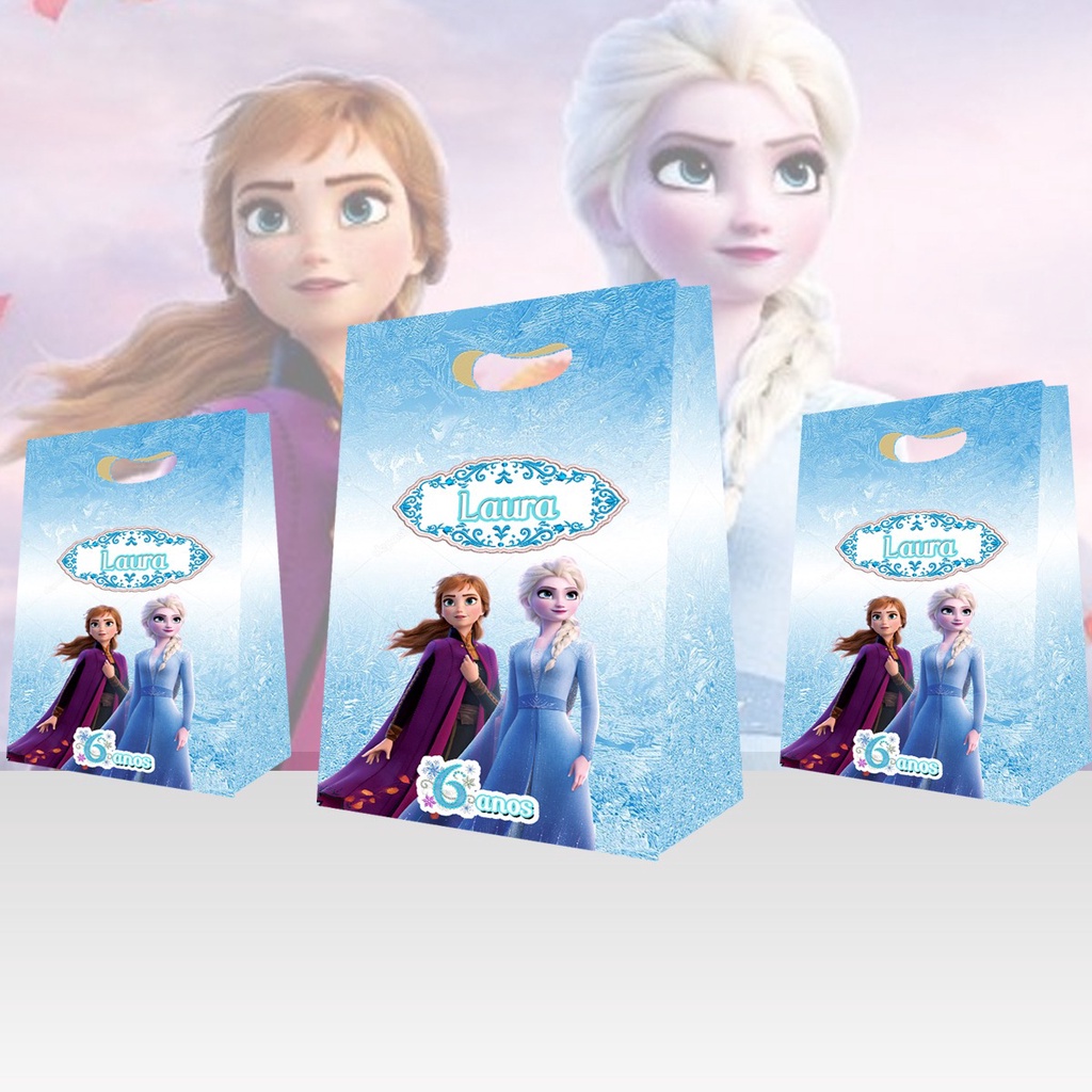 15 Sacola Surpresa princesa elsa e ana Personalizada Sacolinhas Lembrancinhas para Aniversário