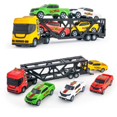 Caminhão Cegonheiro Com Rampa + 4 Carrinhos Brincadeira de Transporte Infantil Brinquedos De Menino