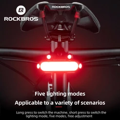 ROCKBROS Luz De Bicicleta IPX6 À Prova D'água 5 Modos Traseira Tipo C 180 ° Acessórios Para Bicicletas De Alcance Visível