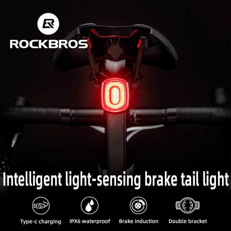 ROCKBROS Luz De Bicicleta Com Sensor De Freio IPX6 À Prova D'água Traseira Tipo C Acessórios Recarregável