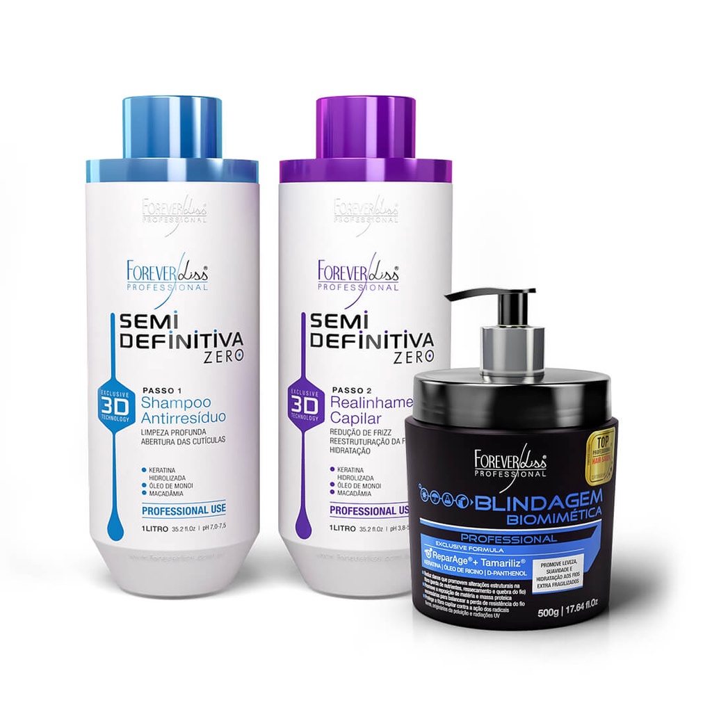 Kit Nova Escova Semidefinitiva Zero 2x1L com Blindagem Capilar Forever Liss