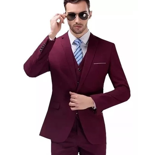 Terno Slim Masculino Executivo de Luxo Vinho Bordo - ( Calça + Blazer )