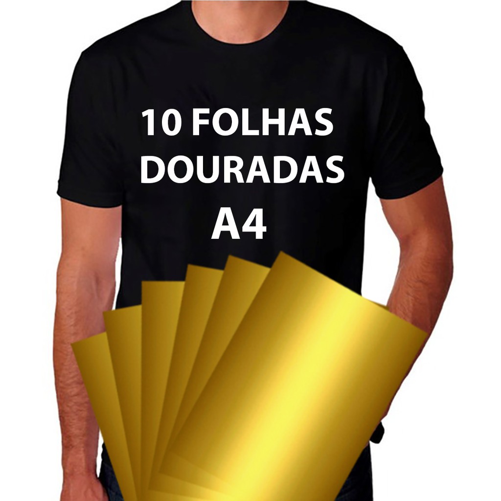 Filme De Recorte Dourado 10 Folhas A4 Recortável em Plotter de Recorte para Personalizar Camisetas Bonés Aventais Sacolas Ecobag