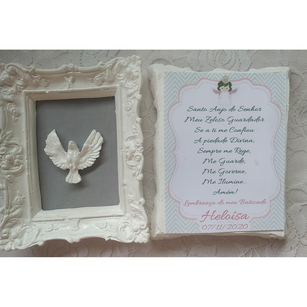 Quadrinho Provençal Divino Espírito Santo Anjo Personalizado Estampado Colorido Lembrancinha