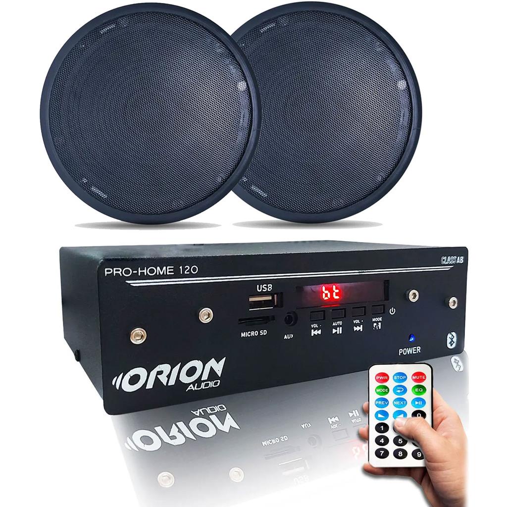 KIT SOM AMBIENTE PRO HOME 120W+12 ARANDELA SLIM REDONDA PRETA 55W 8 OHMS PARA EMBUTIR FORRO DE PVC GESSO - Audio