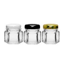 48 pote de vidro sextavado de 40ml com tampa metálica