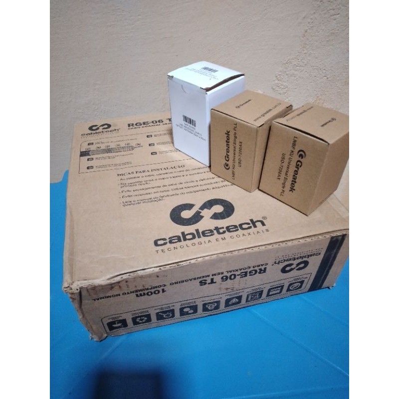 cabo coaxial rg6 100mt + 1 lnb duplo + 2 lnb simples