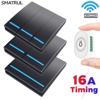 SMATRUL 433Mhz 16A 2 way 110-240V Wireless smart Switch Light Remote Control Receiver Wall Panel