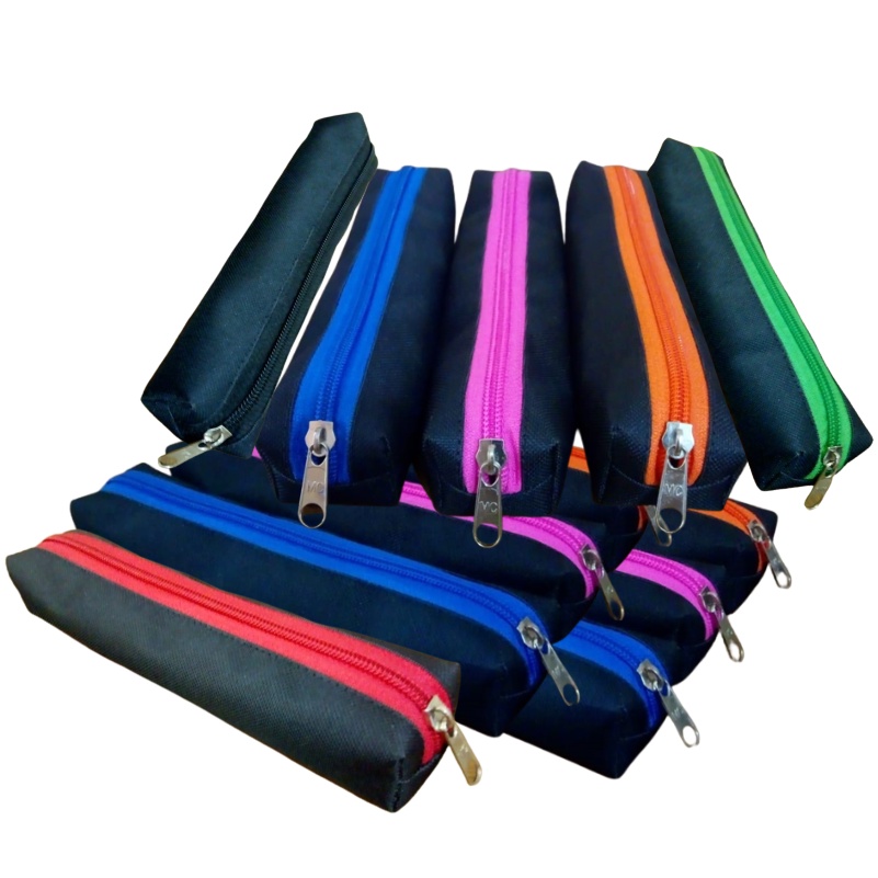 estojo escolar atacado kit 12 peças bolsinha porta lapis e caneta simples fino um ziper