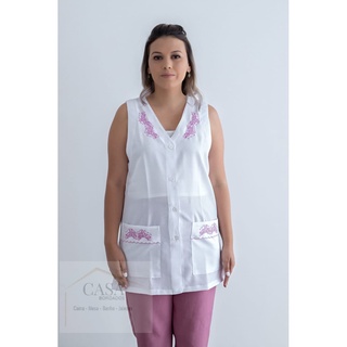Jaleco Feminino Branco Bordado ref: 966 - PRONTA ENTREGA