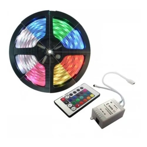 Fita Led Rgb 5050 5m com silicone ip65  controle  remoto  16 cores 12v sem fonte