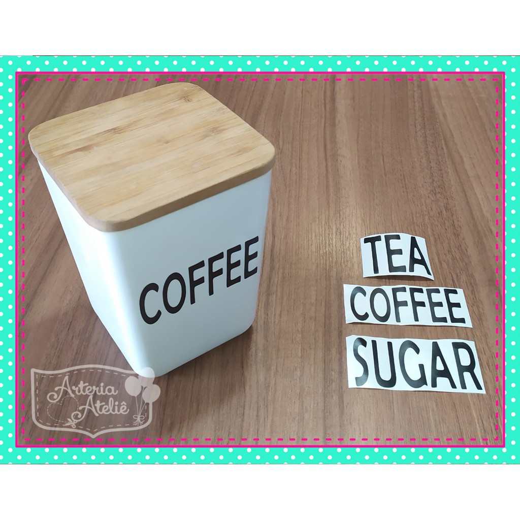 3 etiqueta adesiva pote de vidro Adesivos vidro tempero pote de mantimento (açúcar café e chá) coffee sugar tea- preto