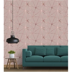 Papel De Parede Geométrico Rose Gloss Lavável Colante