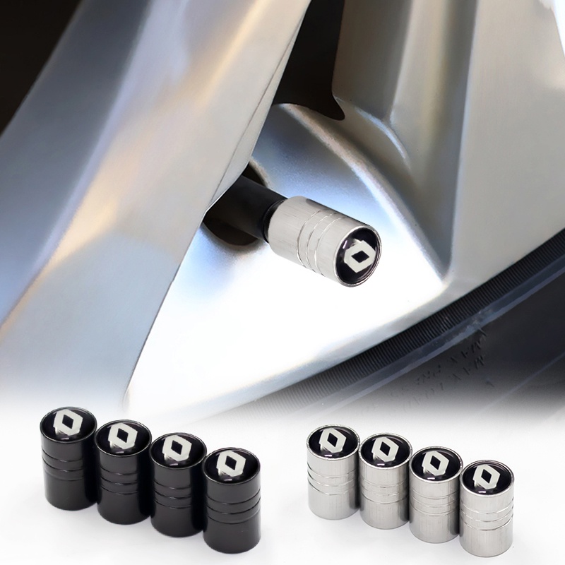 4pçs Prata/Aluminio Preto Tampão De Pneus Cilíndrico Para Carro Válvula Tampa De Ar Renault TALISMAN CAPTUR Espace Clio Megane Koleos
