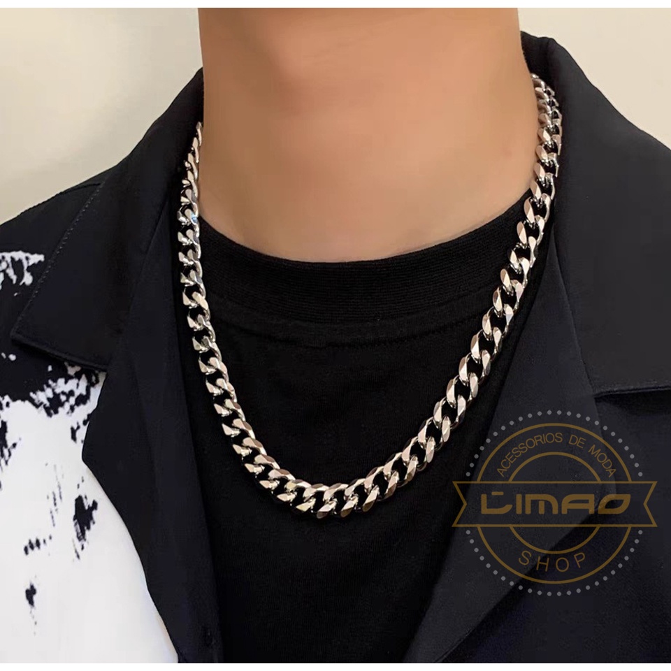 corrente masculina grossa aço Inox legítimo cirúrgico prata 9.8 mm Original