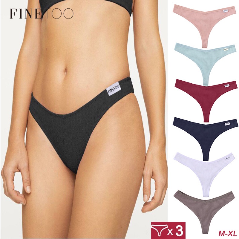 FINETOO 3pçs/Conjunto Calcinha Fio Dental De Algodão/Roupa Íntima Feminina Sexy M-XL