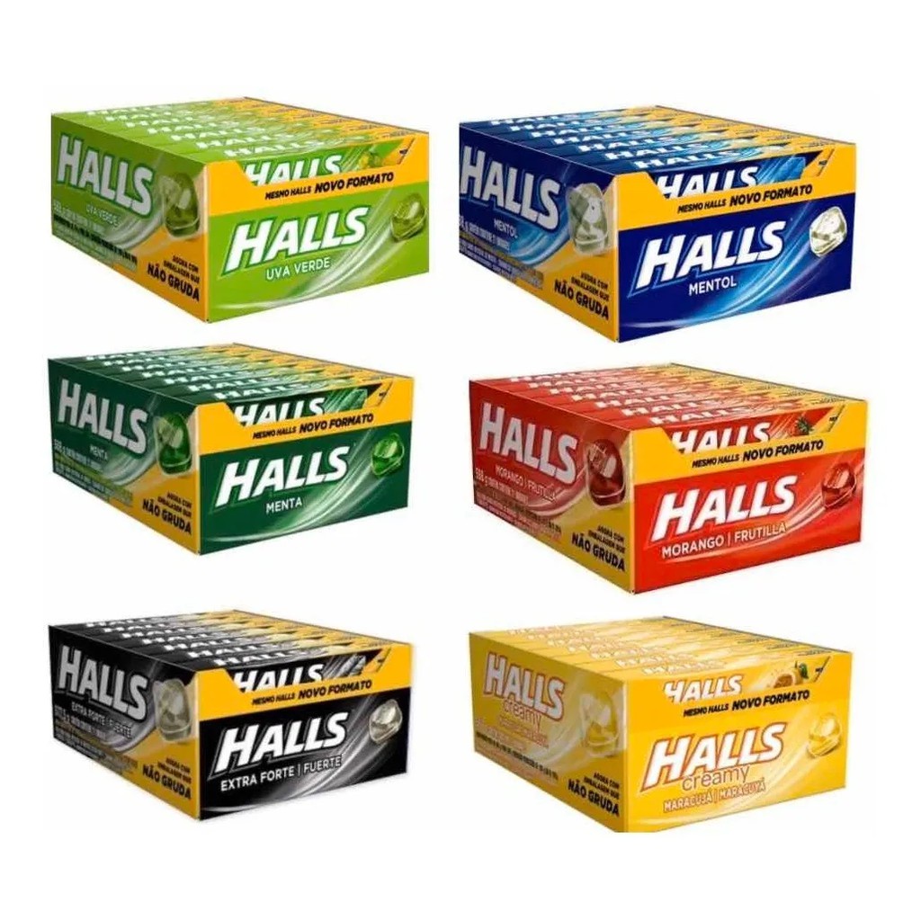 BALA DROPS HALLS MENTA MENTOL MORANGO HORTELÃ G C MONDELEZ Shopee Brasil