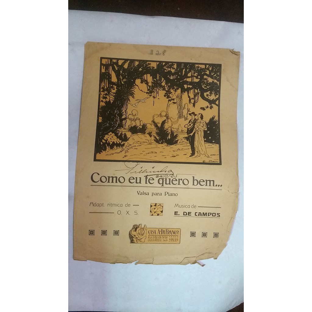 Partitura antiga Como eu te quero bem - Valsa para piano E. de campos