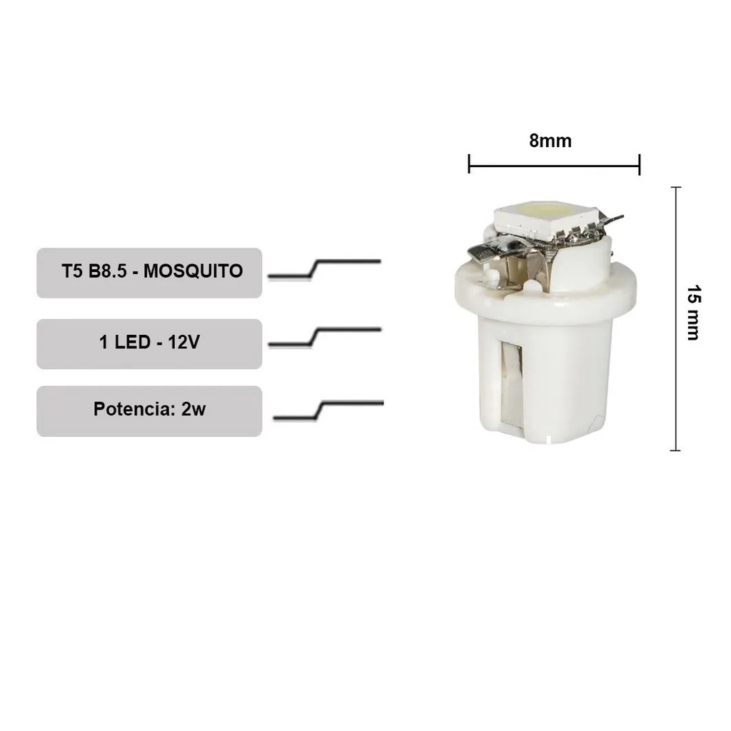 Lampada de Led T5 Soquete B8.5 Painel Automotiva Moto Atacado Cores a escolha