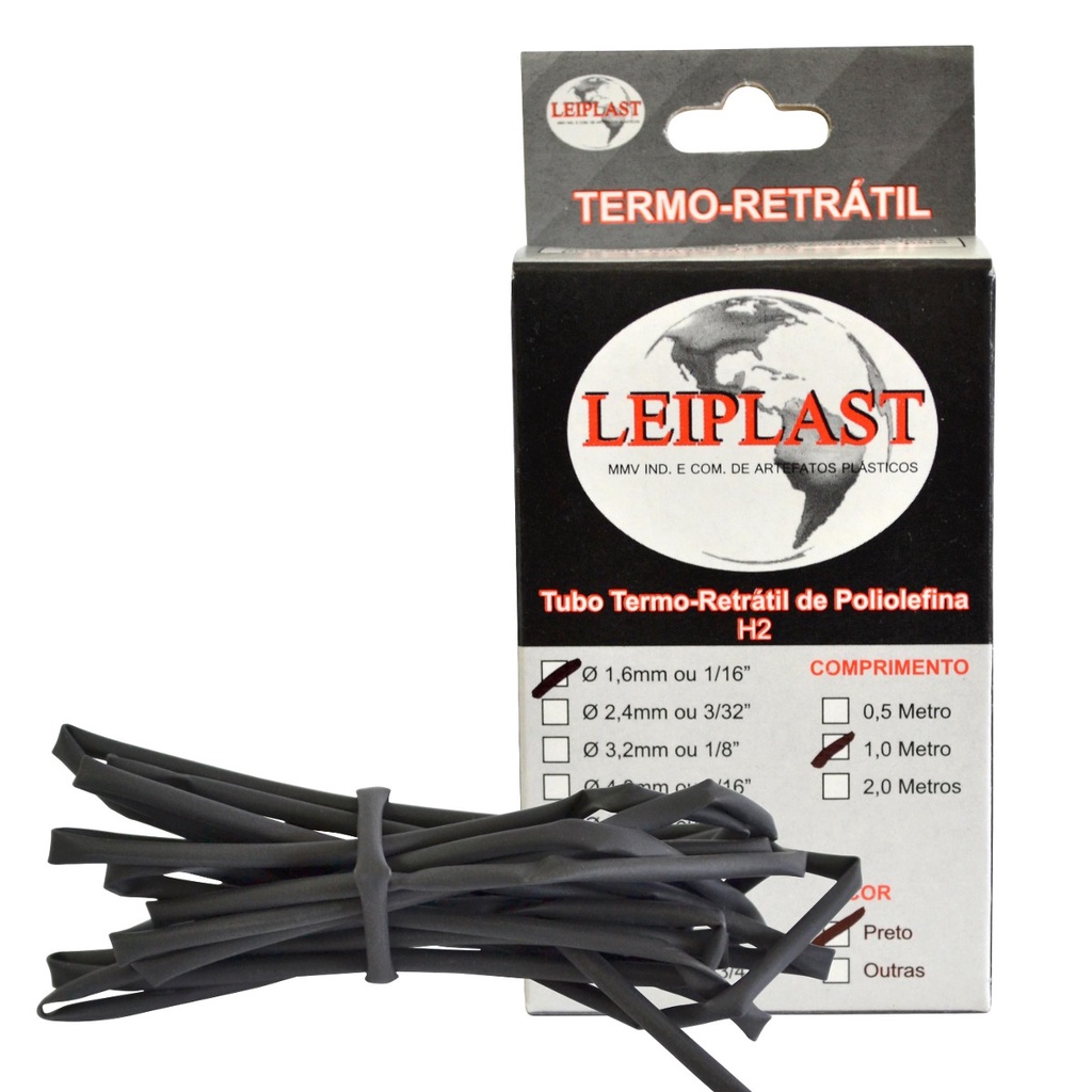 ESPAGUETE TERMO RETRATIL 1.6 MM PRETO - 1 METRO - LEIPLAST