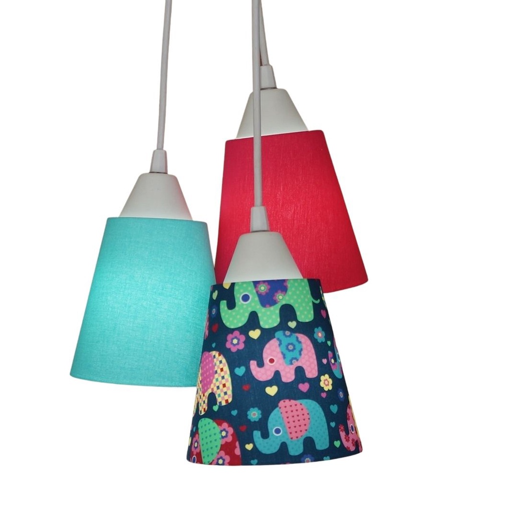Lustre Pendente Luminária de Teto Cacho Bebê Tecido Elefantinho Colorido Bivolt