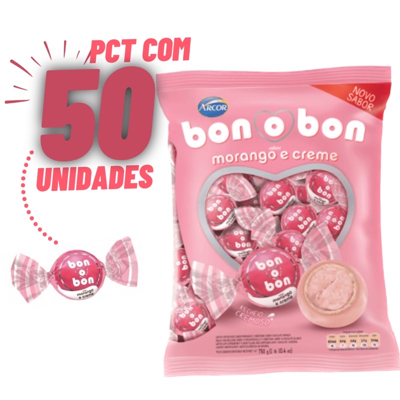 Pacote Bombom Bonobon Morango Com 50 Unidades - Arcor | Shopee Brasil