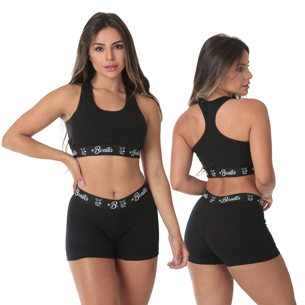 Conjunto de Algodão Top Short Calcinha Lingerie Moda Íntima - Women Clothes