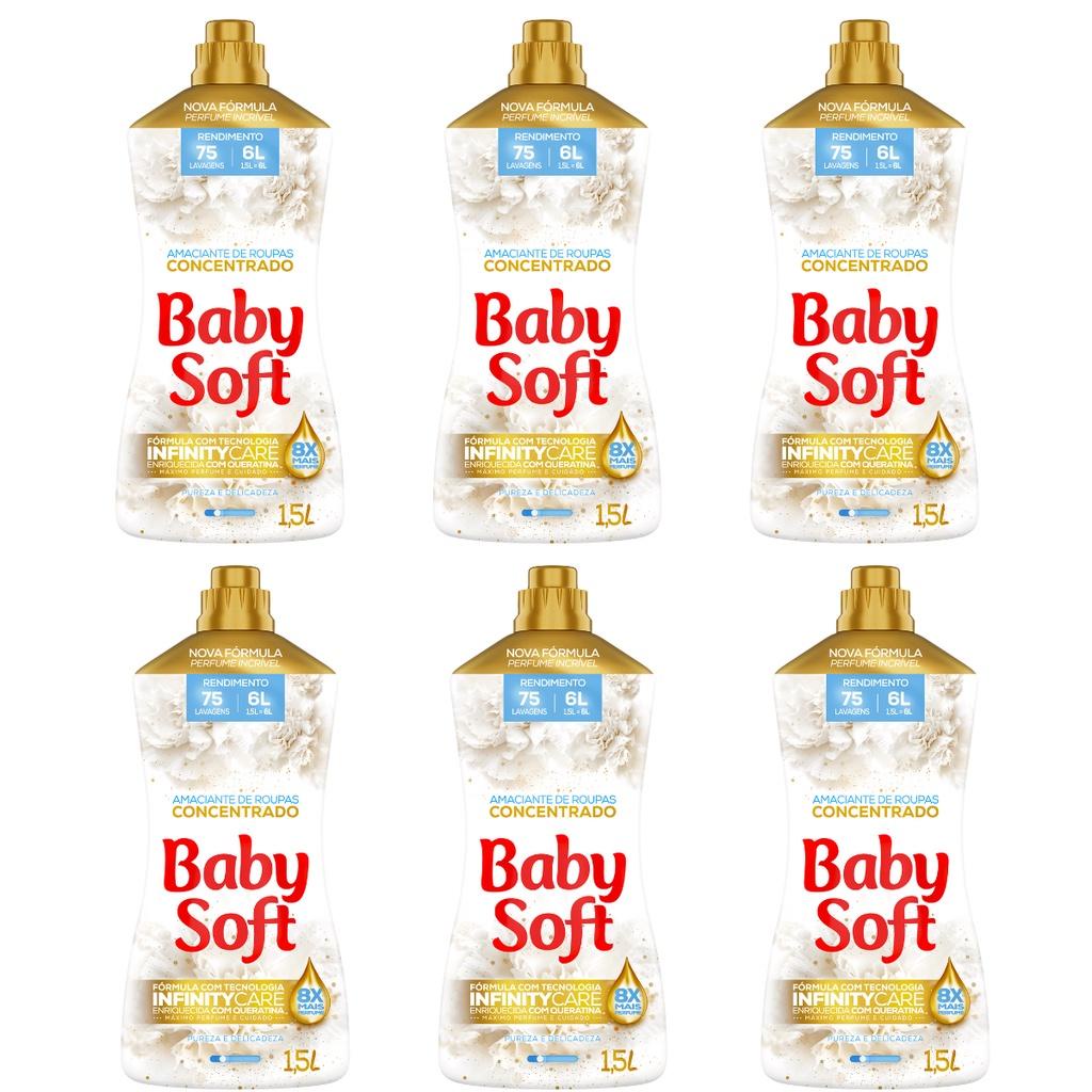 Kit 6 Amaciantes Concentrados Baby Soft Pureza e Delicadeza 1,5L em Oferta na Shopee