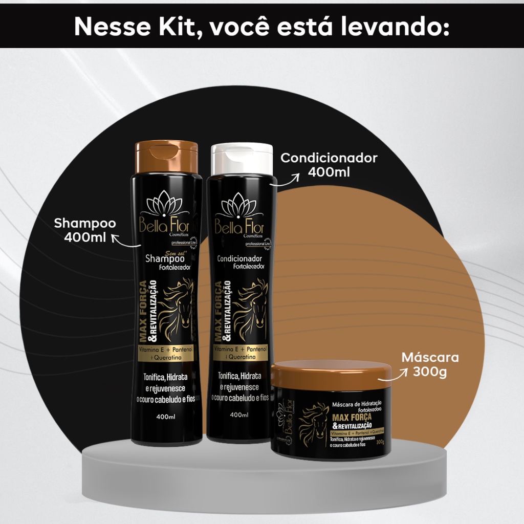 Kits Capilar Max Força 3 Produtos 1 Shampoos, 1 Condicionadores e 1 Mascara