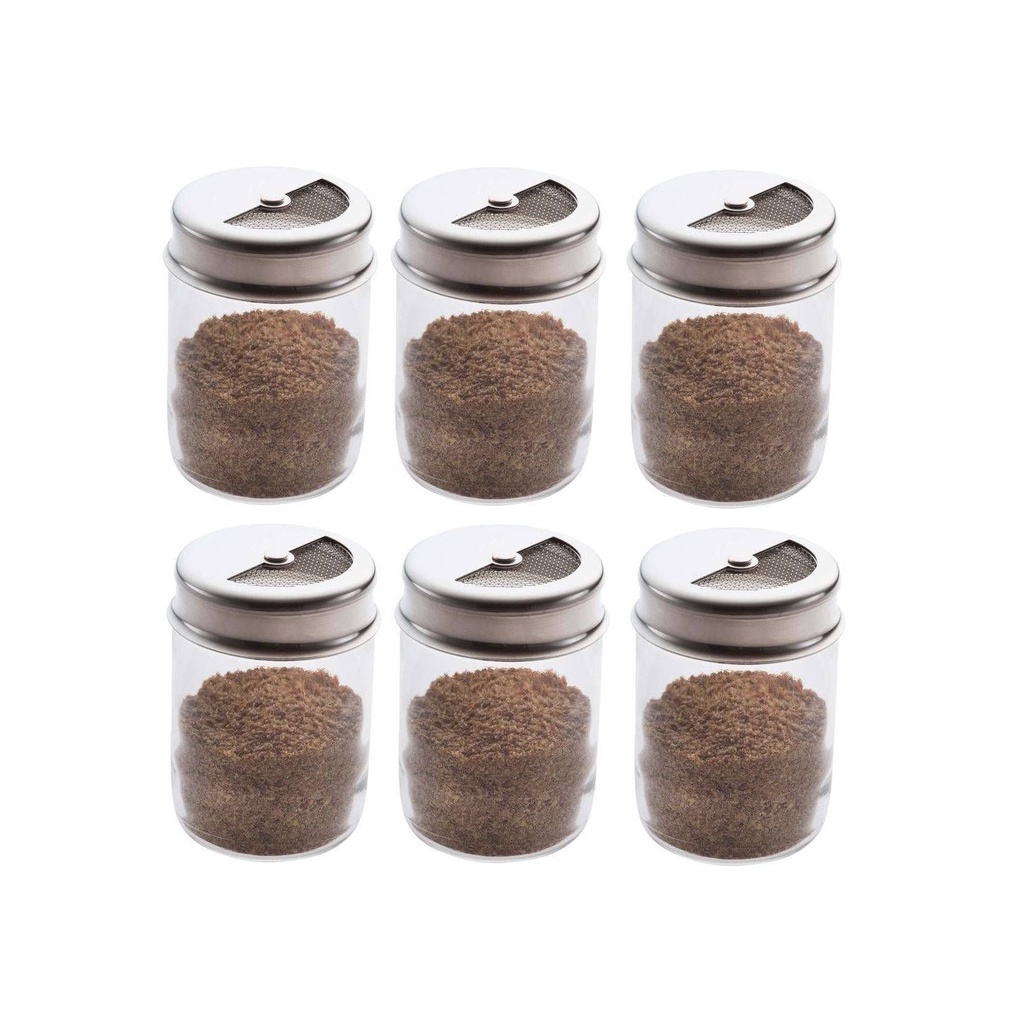 Conjunto De 6 Polvilhadores Inox Com Tela Farinheira Forma