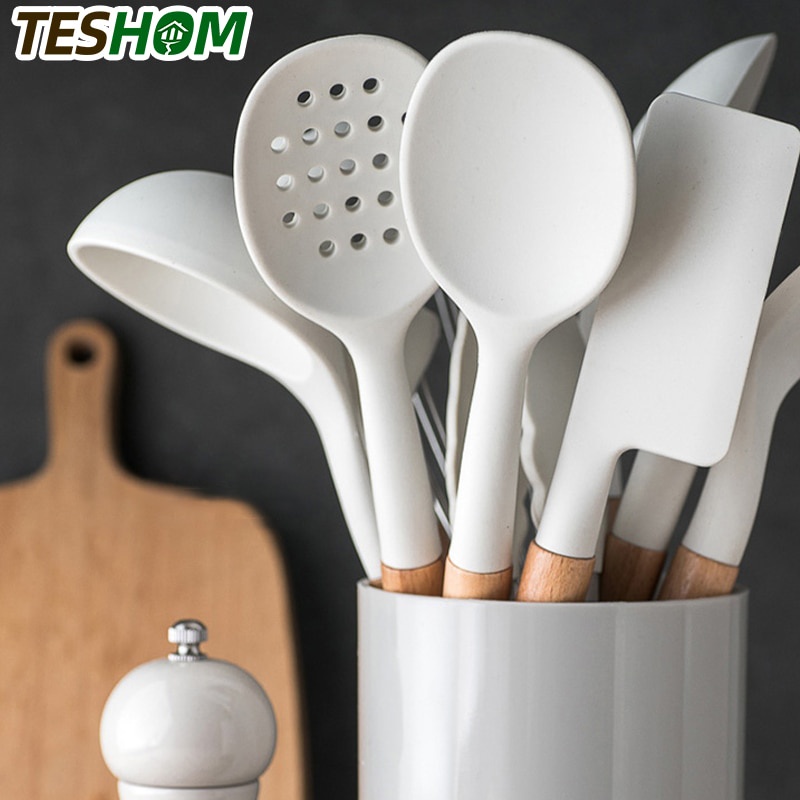 Conjunto De Utensílios De Cozinha De Silicone Resistente A Alta Temperatura Antiaderente F...