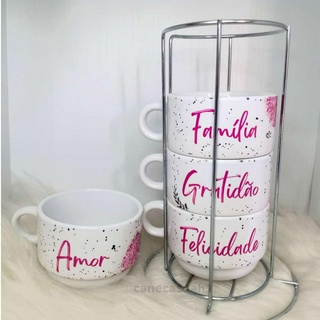 Torre de Xícaras Personalizada com Dizeres - Promoção