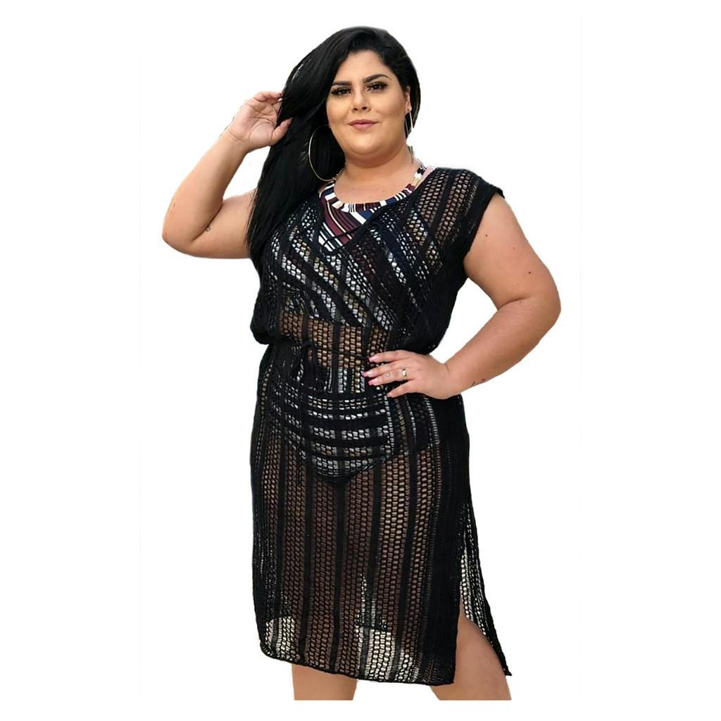 Saida De Praia Longa Ilhos Tricot Plus Size Grande