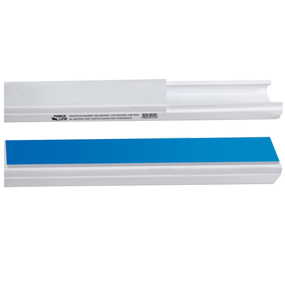 Canaleta Branca 1m Com Fita Adesiva Dupla Face 20x10mm Pvc Esconde Fio Force Line