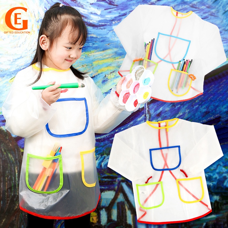 Kids Pintura À Prova D'água Babete Grafite Antifoul Manga Longa Avental Para Crianças Arte Smock Clothes Drawing Tool Fit 0-12 Anos