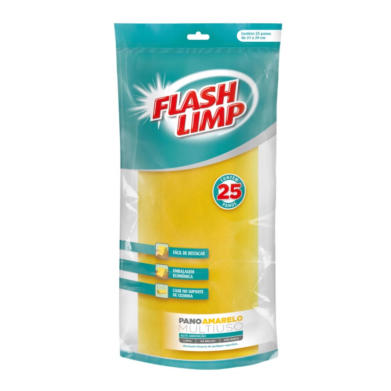 Pano Perfex multiuso  Rolo com 25un Amarelo Flash Limp