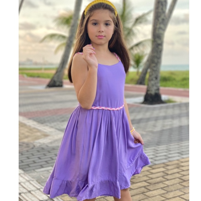 PROMOÇÃO🔥Vestido Infantil Lilás Feminino Alça Trançada Menina