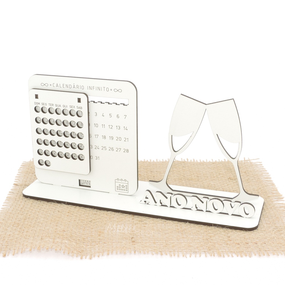 5 Calendário Infinito Personalizado Mdf Branco - Ano Novo
