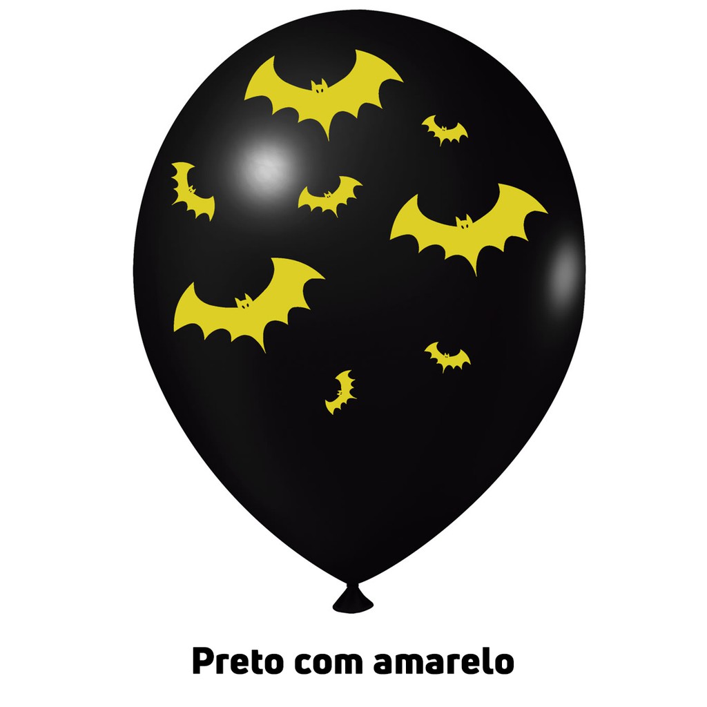 25 unid. BALÃO DE AR ESTAMPADO N. 9  preto com morcego amarelo , BIXIGA - BEXIGA de festa  numero 9" DECORADO para festa do Batman