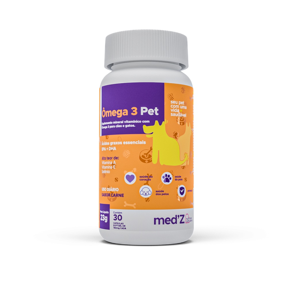 Ômega 3 Pet MedzVet Contém 30 Cápsulas Softgel