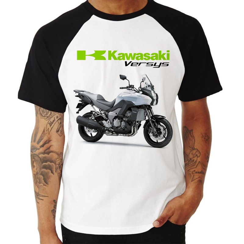 Camiseta Raglan Moto Kawasaki Versys 1000 Branca