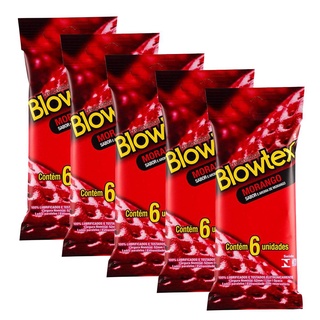 Kit 5 Pacotes Preservativo Blowtex Morango C/ 6 Unidades Cada
