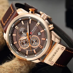 Relógio Analógico Esportivo Masculino Curren Com Pulseira De Couro À Prova D'água 8291 xc