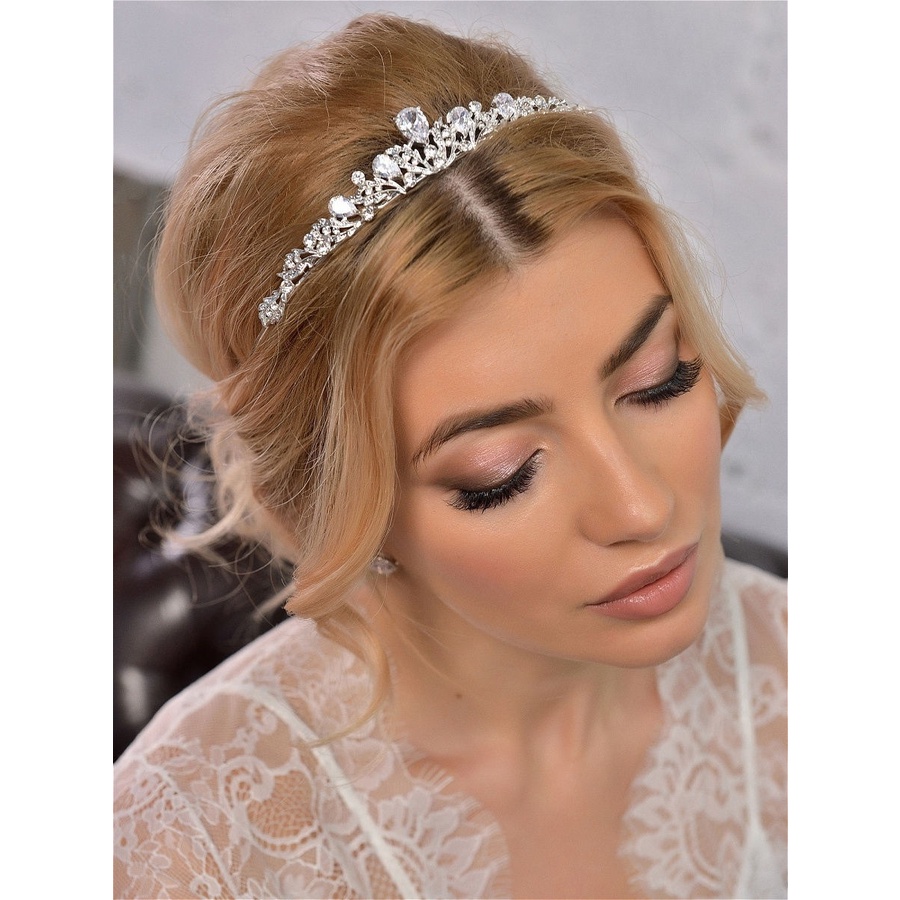 Coroa Tiara Porta Coque Prata Gostas Zircônias Para Cabelo Noiva Casamento Festa 15 Anos Elegante em Oferta na Shopee