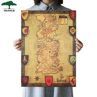 Dlkklb Game of Thrones Westeros Mapa Retro Kraft Papel Poster Cafe Interior Decorativo Adesivo De Parede 42X36cm Arte Da Parede
