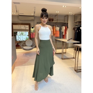 Saia Linda Envelope Verde Militar Com Forro sem Babado MIDI