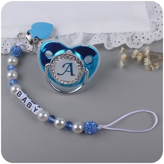 Pacifier Bebê Luxuoso Azul E Rosa BPA Nome Chupeta De Silicone Livre Carta Inicial Com Clipe